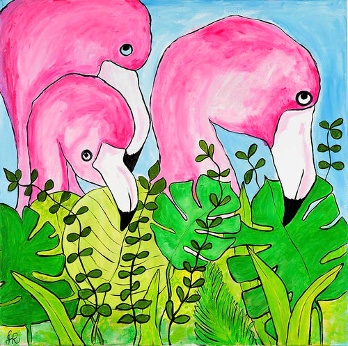 SOLD Flamingo family (70x70)